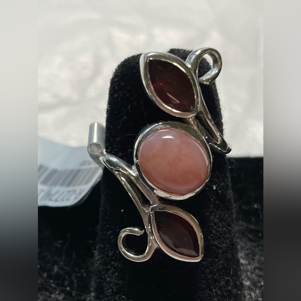 Pink opal and Garnet ring